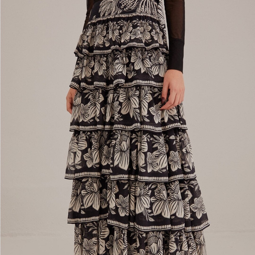 Black Paisley Bloom Tiered Skirt